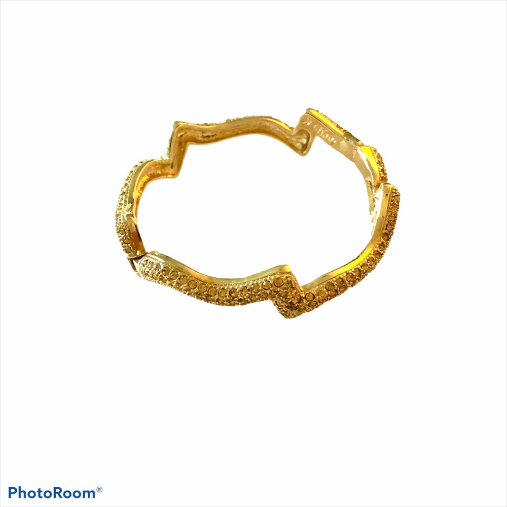 Gold CZ Edgy Bracelet Punk Hip Hop Bangle Icy Zigzag Yellow Crystal Boho Vintage